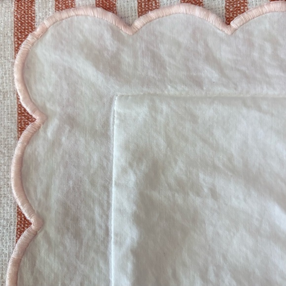 VTG Made in France King size flat sheet + sham set cotton pink scalloped edge - Picture 10 of 16